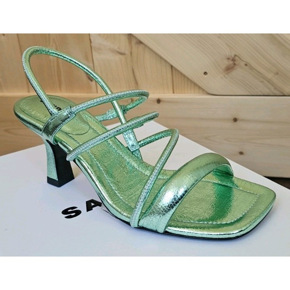 SANDRO Women's Noelis‎ Metallic Pale Green Slingback Heeled Sandals. Size 36